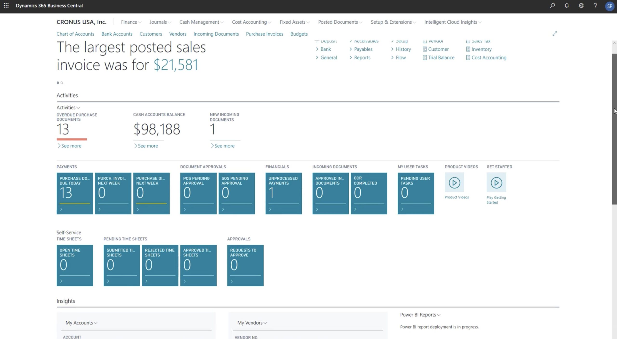 interface microsoft Dynamics 365 business central finance